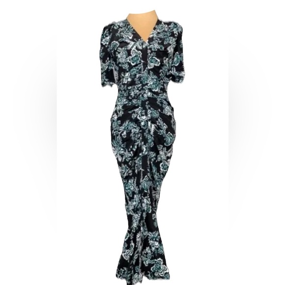 Veronica Beard Kent Silk Midi Dress Black Green Floral Size 6 - Picture 3 of 10